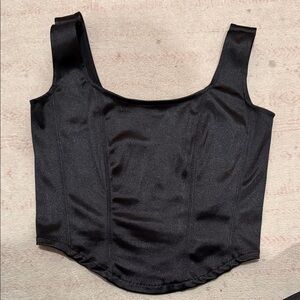 Divided Black Satin Crop Top